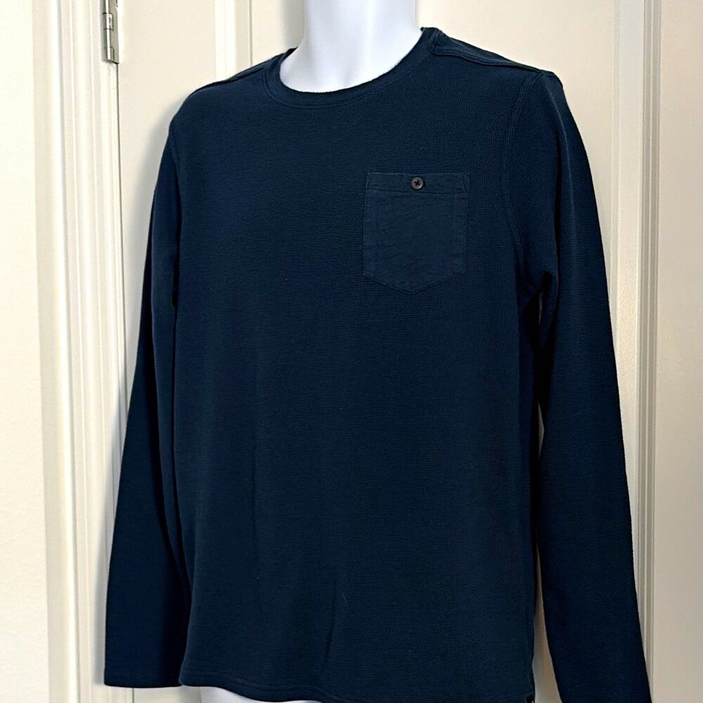 hurley mens blue solid waffle knit long sleeve crewneck pocket t shirt size L
